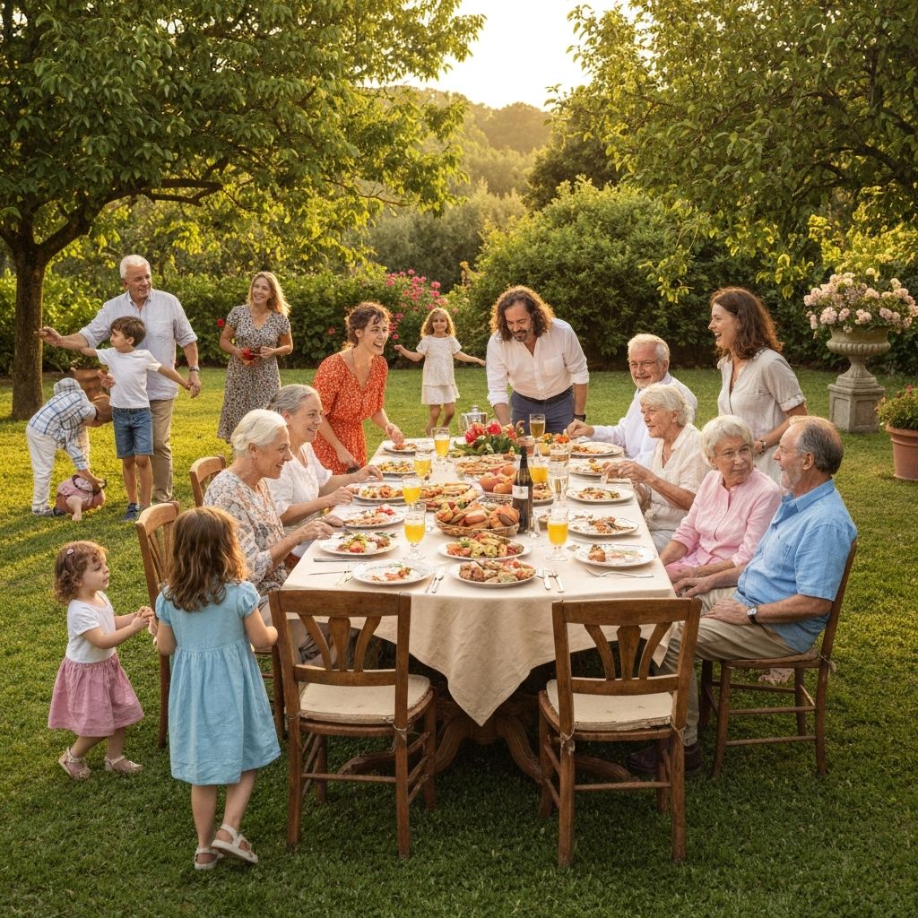 Pranzo di famiglia in giardino