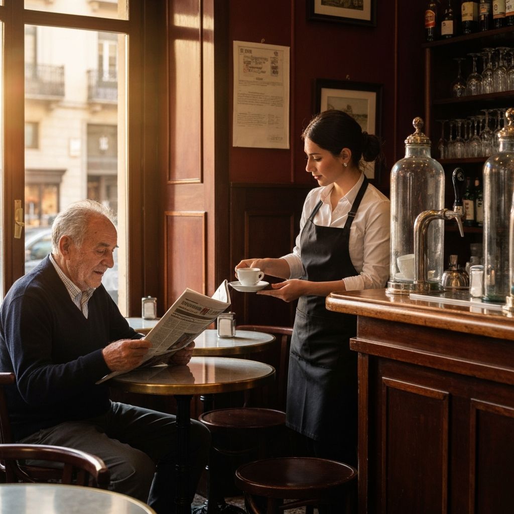 Anziano al bar con barista